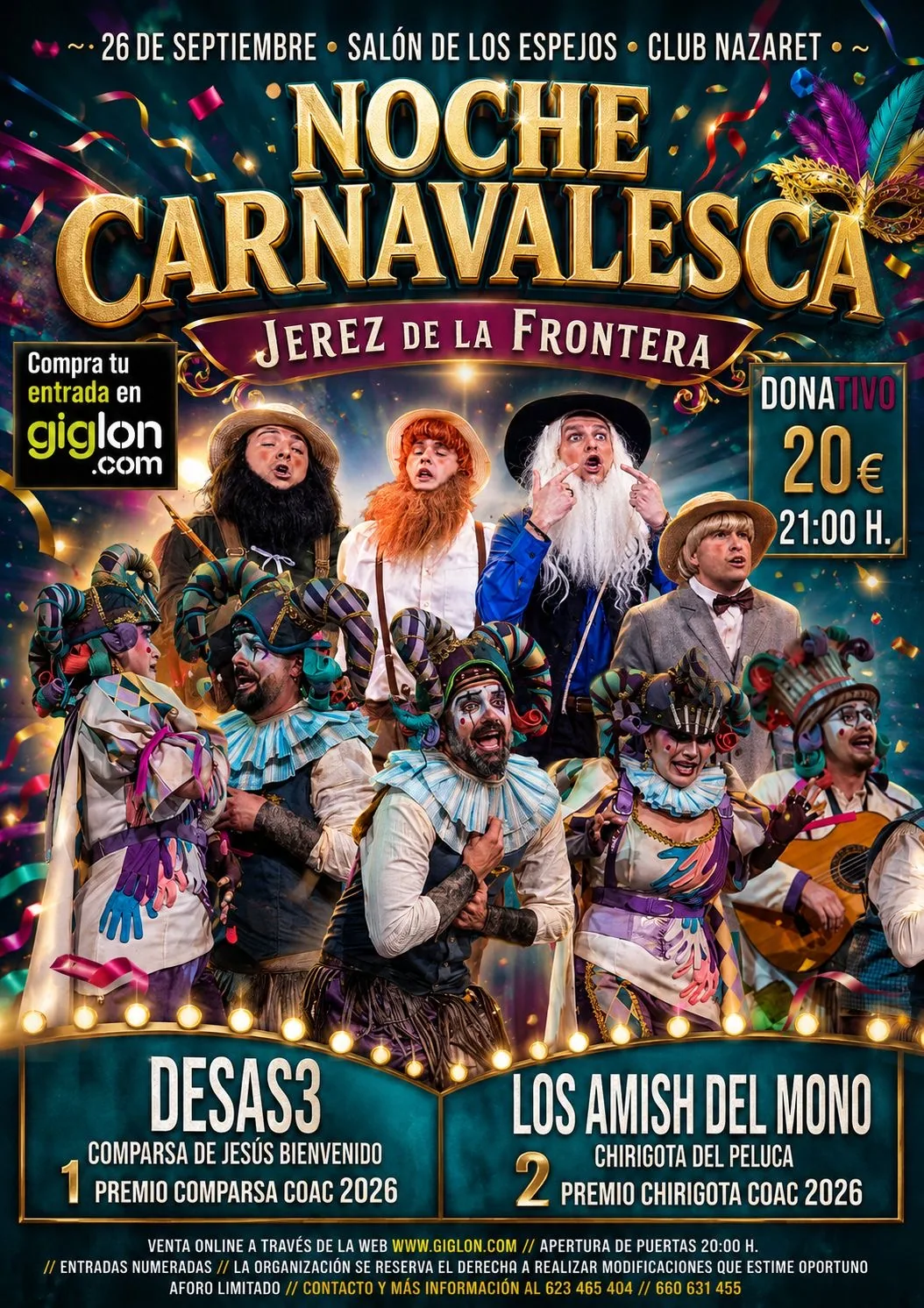 Cartel de Noche Carnavalesca en Jerez de la Frontera (Cádiz)