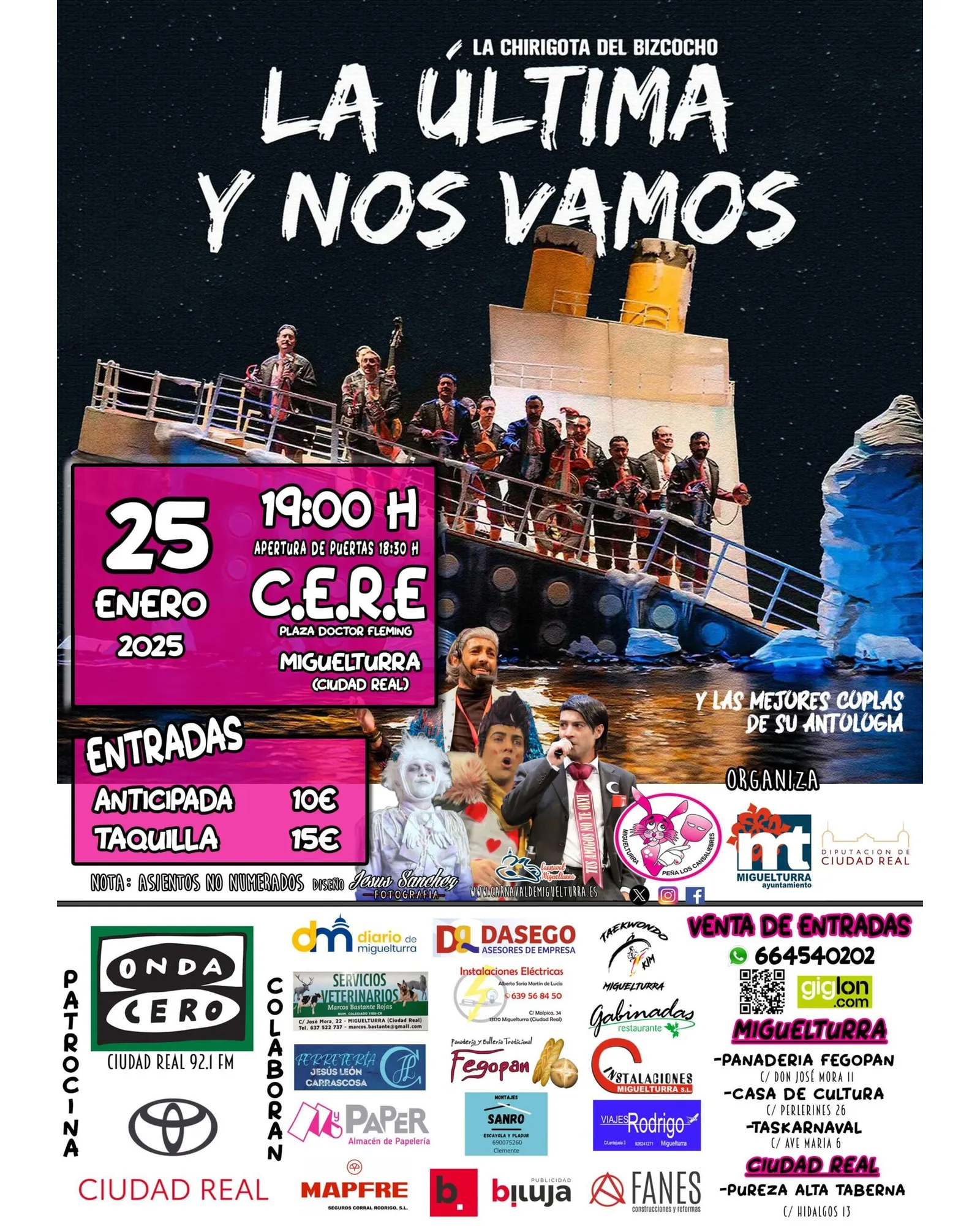 Cartel de «La última y nos vamos» en Miguelturra (Ciudad Real)