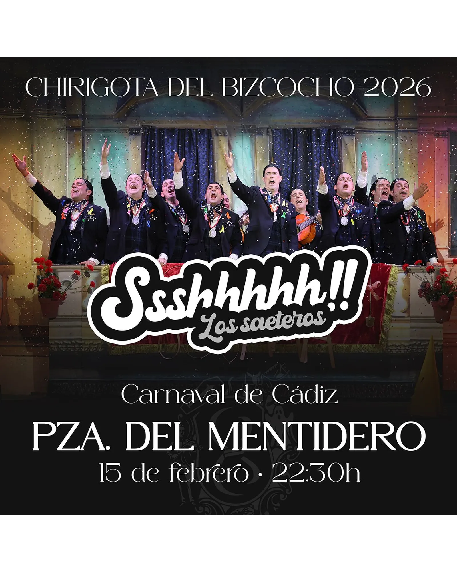 Cartel de «Ssshhhhh!!» en la Plaza del Mentidero (Cádiz)